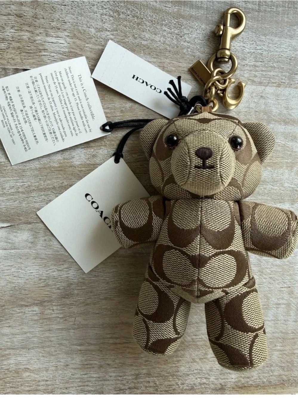 Coach Tan & Brown Signature Teddy Bear Key Charm